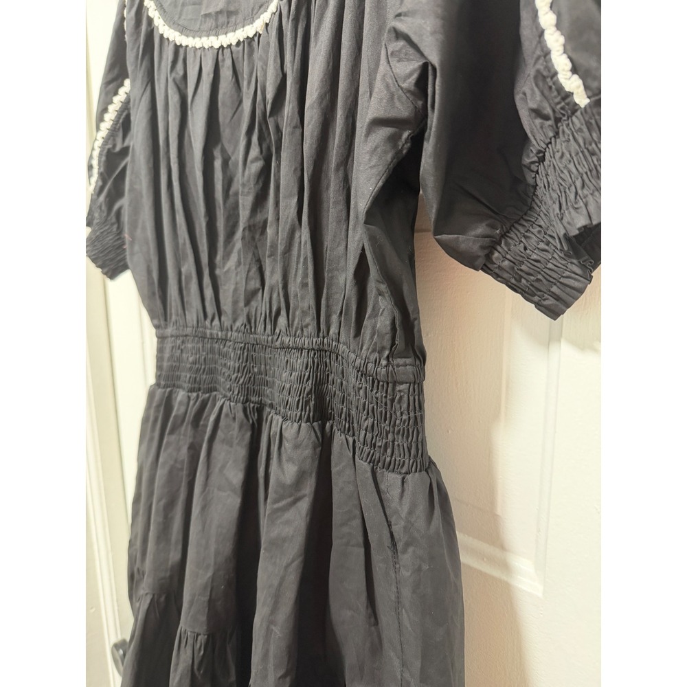VICI Black Cotton Smocked Waist Crochet Trim Tiered Midi Dress XL RN131468 - Picture 6 of 11
